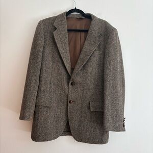 Vintage 100% Scottish Wool Harris Tweed Blazer Jacket Brown 40R